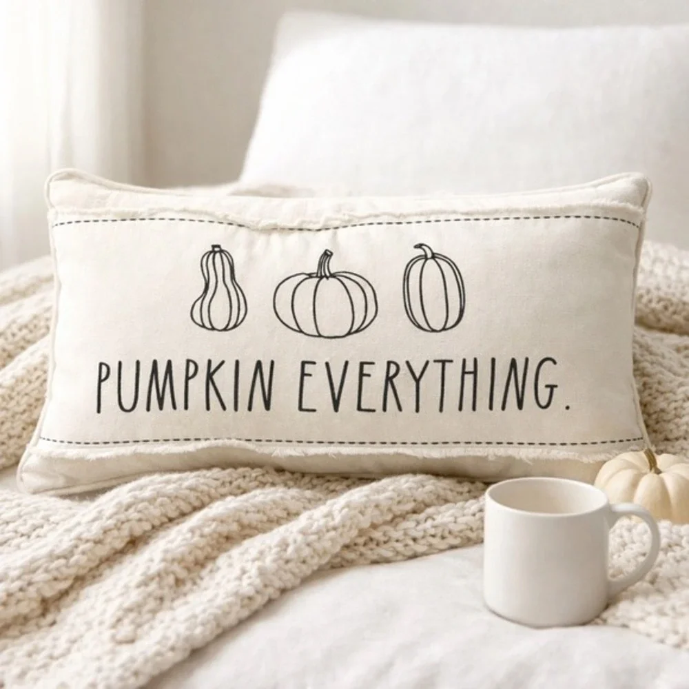 Rae Dunn Pumpkin Everything Fall Lumbar Throw Pillow Cream Decorative Autumn